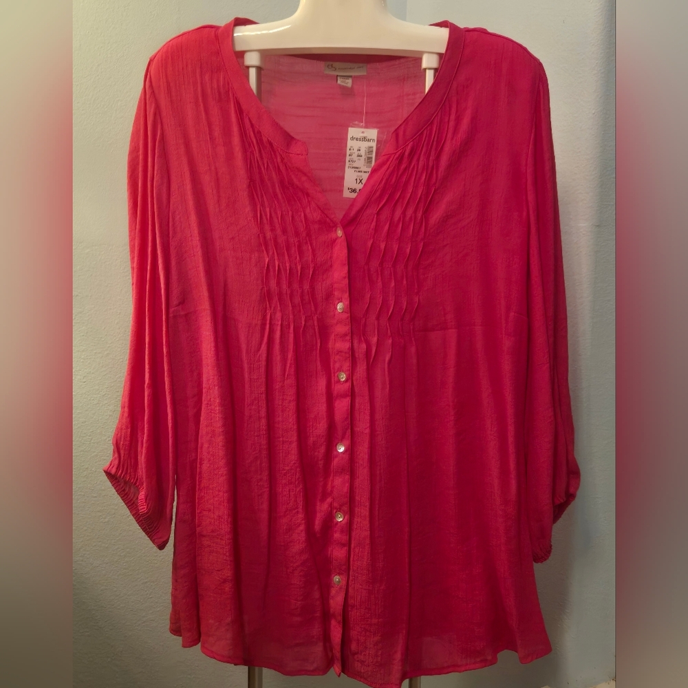 Dress Barn Vibrant Pink Button-Up Blouse